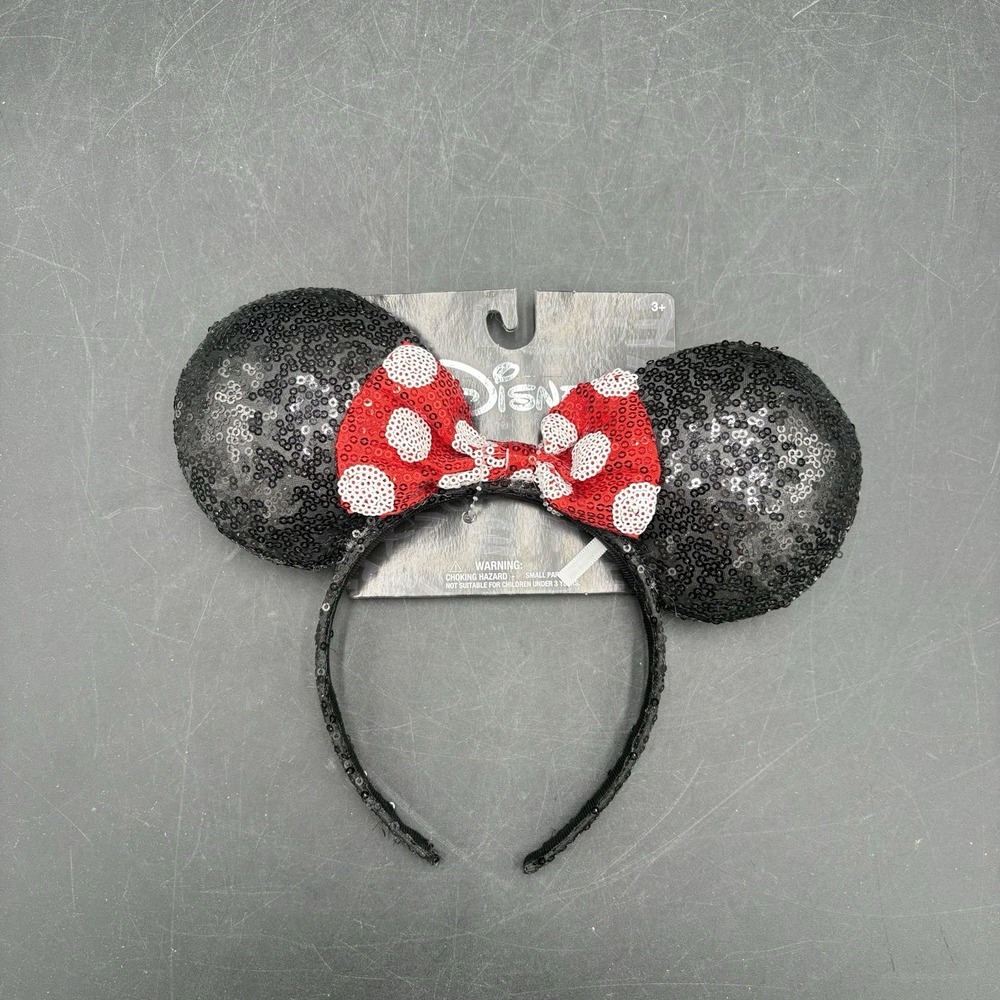 NWT Disney Parks Minnie Mouse Red with White Polka Dot Bow Sequin Ears Headband